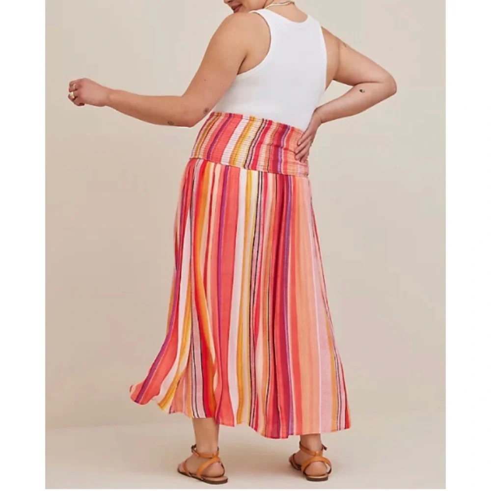 π Striped Midi Gauze Smocked Convertible Dress 1 1X 14 16 NWT Torrid New! - Picture 6 of 9
